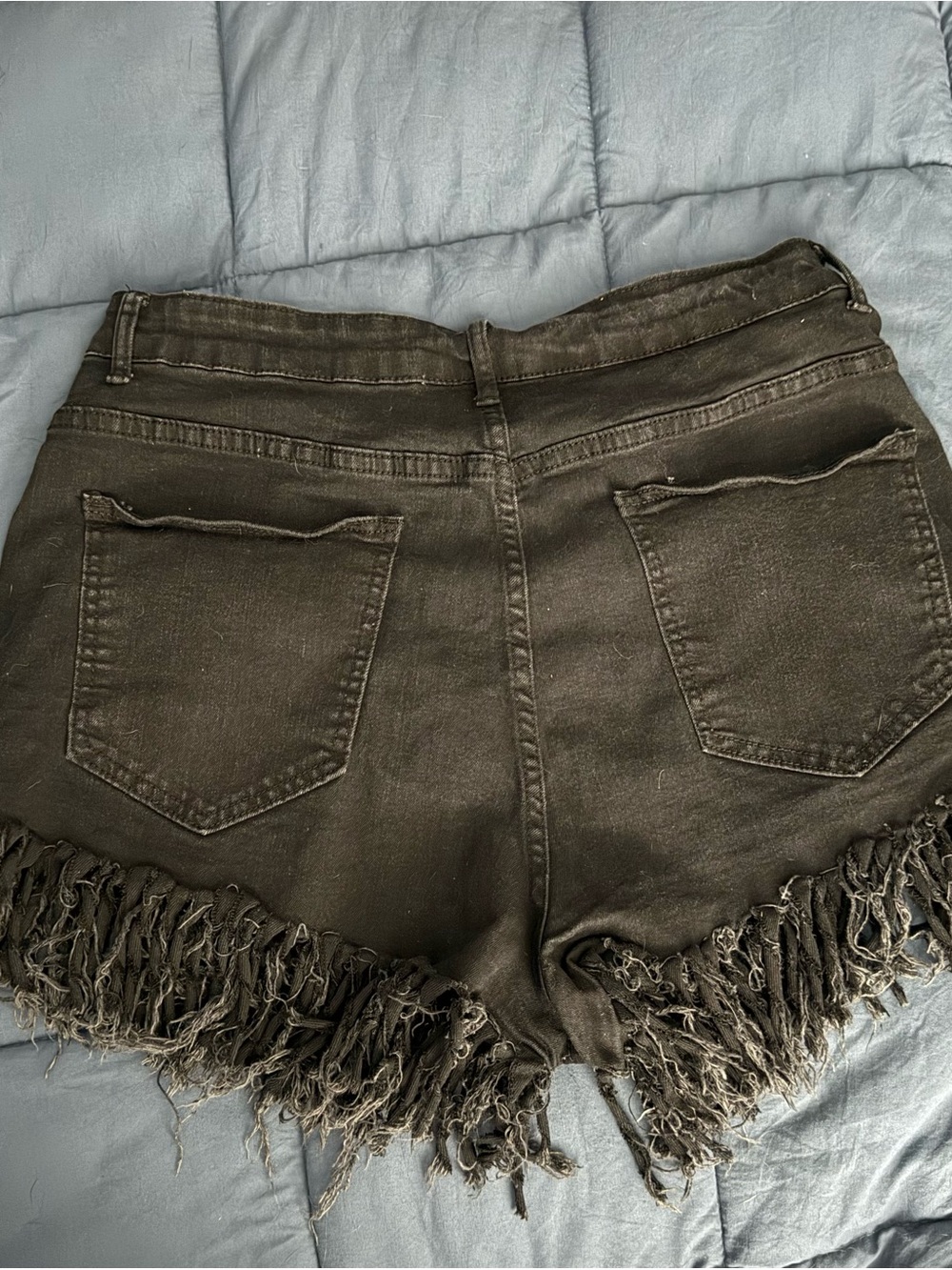 Black Distressed Frayed Hem Denim Shorts - Picture 2 of 7